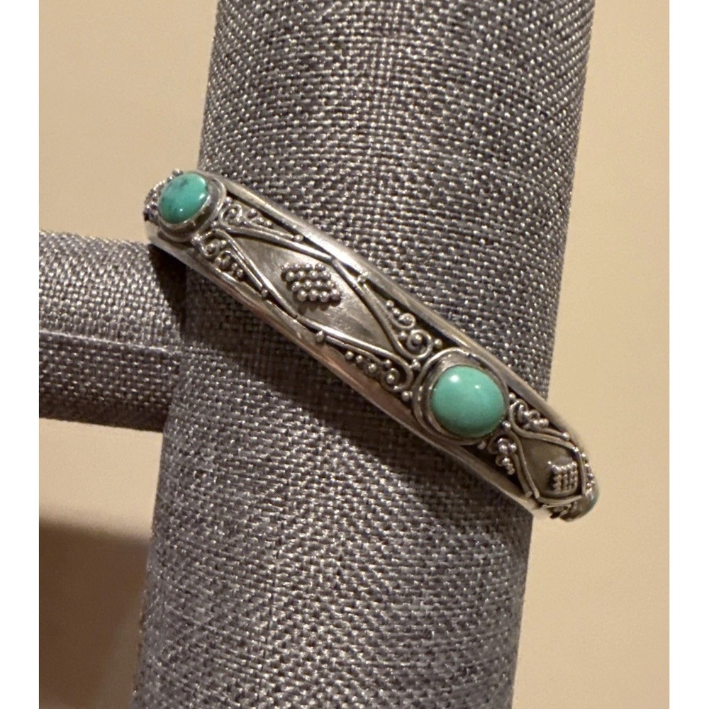BA Suarti Bali Indonesia Sterling Silver 925 Turquoise Bangle Bracelet 7.75" 42g